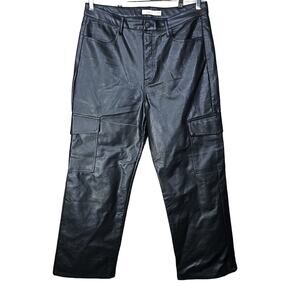 tgla Pants Womens Plus Size 17 18 Black Vegan Leather Cargo High Rise Straight